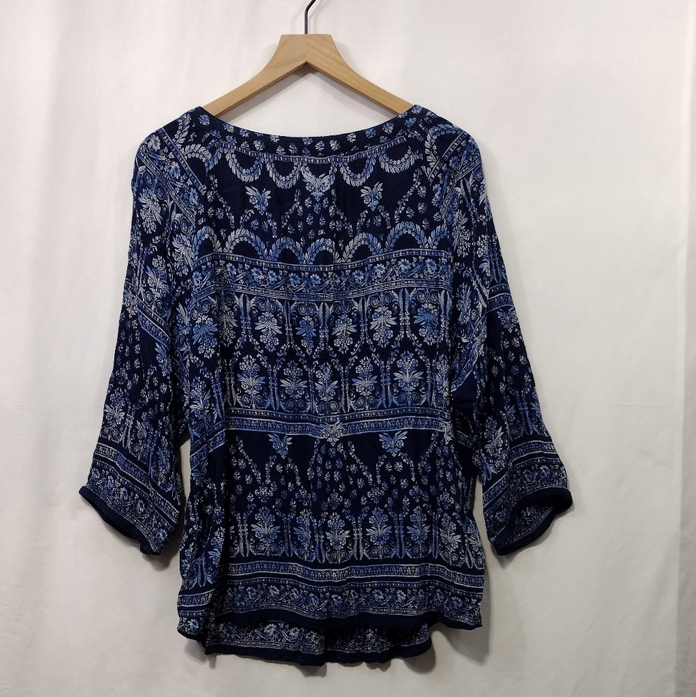 Bila Floral Top Women's XXL Blue Cottagecore Peasant Retro 90s Y2K Casual Comfy - Picture 5 of 8